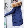 imageFlygo Womens Winter Quilted Coat Faux Fur Hooded Down Chevron Puffer JacketBlue