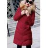 imageFlygo Womens Winter Quilted Coat Faux Fur Hooded Down Chevron Puffer JacketRed