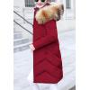 imageFlygo Womens Winter Quilted Coat Faux Fur Hooded Down Chevron Puffer JacketRed