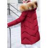 imageFlygo Womens Winter Quilted Coat Faux Fur Hooded Down Chevron Puffer JacketRed