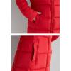 imageFlygo Womens Winter Warm Faux Fur Hooded Collar Down Coat Qulited Puffer JacketRed2