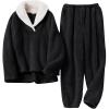 imageFlygo Mens Pajamas Set Winter Warm Coral Fleece Pajamas Fuzzy Pants Lounge Set Loose Plush SleepwearBlack