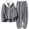 imageFlygo Mens Pajamas Set Winter Warm Coral Fleece Pajamas Fuzzy Pants Lounge Set Loose Plush SleepwearGrey