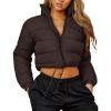 imageFlygo Women Cropped Puffer Jacket Winter Long Sleeve Quilted Puffy Bubble Padded Short Coats with DrawstringCoffeeL