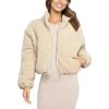 imageFlygo Womens Corduroy Jackets Casual Padded Full Zip Stand Collar Puffer CoatBeige