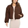 imageFlygo Womens Corduroy Jackets Casual Padded Full Zip Stand Collar Puffer CoatCoffee
