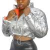 imageFlygo Womens Cropped Puffer JacketShiny Waterproof Stand Collar Warm Winter Lightweight CoatsSilver