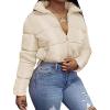 imageFlygo Womens Cropped Quilted Puffer Jacket Full Zip Winter Padded Bubble CoatBeige