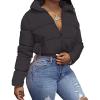 imageFlygo Womens Cropped Quilted Puffer Jacket Full Zip Winter Padded Bubble CoatBlack