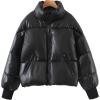 imageFlygo Womens Faux Leather Puffer Jacket Baggy Full Zip Padded Winter CoatBlack