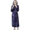imageFlygo Womens Hooded Fleece Shawl Kimono Bathrobe Long Warm Flannel RobeNavy