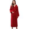 imageFlygo Womens Hooded Fleece Shawl Kimono Bathrobe Long Warm Flannel RobeRed