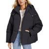 imageFlygo Womens Hoodies Puffer Jacket Zip Up Quilted Hooded Bubble Padded Down Winter Coats Long Sleeve Jackets with Pockets