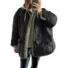 imageFlygo Womens Oversized Puffer Jacket Colorblock Patchwork Button Down Collarless Lightweight Winter Warm CoatBlack
