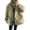 imageFlygo Womens Oversized Puffer Jacket Colorblock Patchwork Button Down Collarless Lightweight Winter Warm CoatGreen
