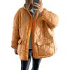 imageFlygo Womens Oversized Puffer Jacket Colorblock Patchwork Button Down Collarless Lightweight Winter Warm CoatOrange