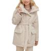 imageFlygo Womens Quilted Puffer Jacket Stand Collar Full Zip MidLength Parka Jackets Warm Winter Coats with BeltBeige