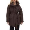 imageFlygo Womens Quilted Puffer Jacket Stand Collar Full Zip MidLength Parka Jackets Warm Winter Coats with BeltBrown