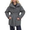 imageFlygo Womens Quilted Puffer Jacket Stand Collar Full Zip MidLength Parka Jackets Warm Winter Coats with BeltGrey