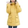 imageFlygo Womens Quilted Winter Coats Hooded Mid Length Puffer Parka JacketYellow