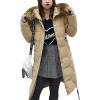 imageFlygo Womens Thickened Removable Fur Hooded Long Down Jacket Parka Puffer Coat 3XLKhaki