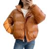 imageFlygo Womens Winter Baggy Puffer Jacket Full Zip Cropped Quilted Bubble CoatCoffee
