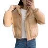 imageFlygo Womens Winter Baggy Puffer Jacket Full Zip Cropped Quilted Bubble CoatKhaki