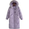 imageFlygo Womens Winter Long Down Coat Padded Hooded Puffer Jacket with Fur CollarPurple