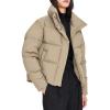 imageFlygo Womens Winter Long Sleeve Zip Up Puffer Jacket Baggy Crop Quilted Down CoatKhaki
