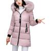 imageFlygo Womens Winter Mid Puffy Down Jacket Parka Coats with Fur Hooded Windproof Puffer CoatPink