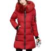 imageFlygo Womens Winter Mid Puffy Down Jacket Parka Coats with Fur Hooded Windproof Puffer CoatRed