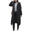 imageFlygo Womens Winter Warm Faux Fur Hooded Collar Down Coat Qulited Puffer JacketBlack2