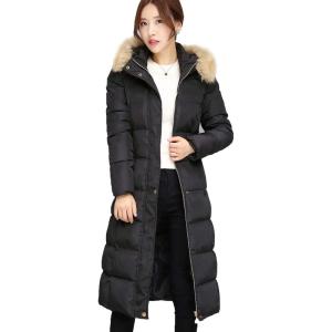 imageFlygo Women Winter Warm Faux Fur Hooded Down Quilted Puffer Jacket Parka CoatBlack