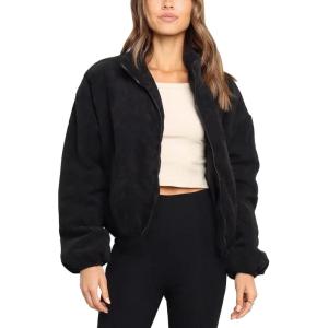 imageFlygo Womens Corduroy Jackets Casual Padded Full Zip Stand Collar Puffer CoatBlack