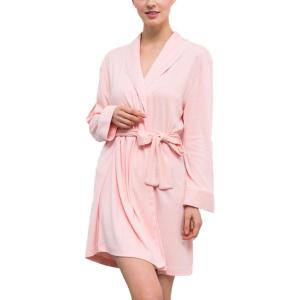 imageFlygo Womens Lightweight Knit Cotton Blend Robes Spa Hotel BathrobeDark Pink