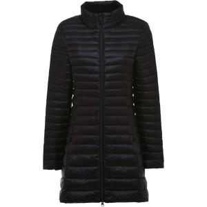 imageFlygo Womens Lightweight Stand Collar Mid Long Down Coat Puffer JacketBlack