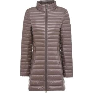 imageFlygo Womens Lightweight Stand Collar Mid Long Down Coat Puffer JacketCoffee