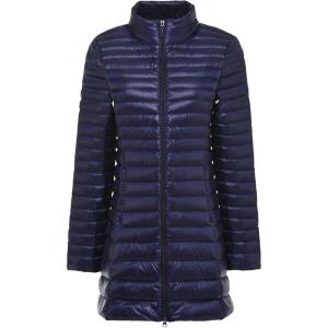 imageFlygo Womens Lightweight Stand Collar Mid Long Down Coat Puffer JacketNavy