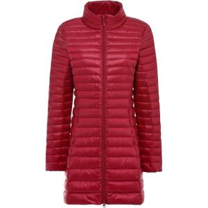 imageFlygo Womens Lightweight Stand Collar Mid Long Down Coat Puffer JacketRed