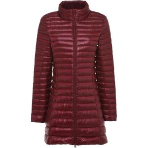 imageFlygo Womens Lightweight Stand Collar Mid Long Down Coat Puffer JacketWine Red