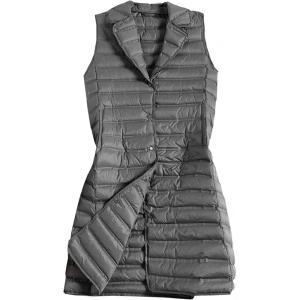 imageFlygo Womens Mid Long Down Vest Lightweight Padded Quilted Puffer Jacket OutwearGrey