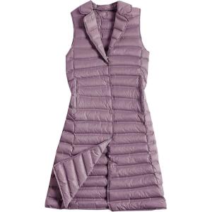 imageFlygo Womens Mid Long Down Vest Lightweight Padded Quilted Puffer Jacket OutwearPurple
