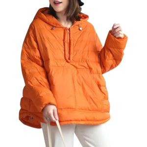 imageFlygo Womens Oversized Puffer Jacket Lightweight Warm Quilted Dolman Hoodies Puffy Pullover Tops OrangeL