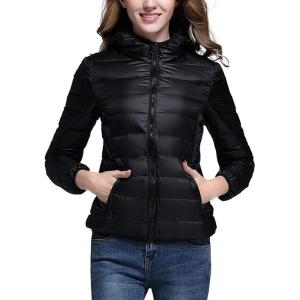imageFlygo Womens Packable Lightweight Hooded Down Quilted Puffer Jacket Short CoatBlack