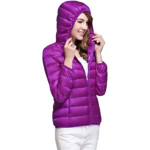 imageFlygo Womens Packable Lightweight Hooded Down Quilted Puffer Jacket Short CoatPurple