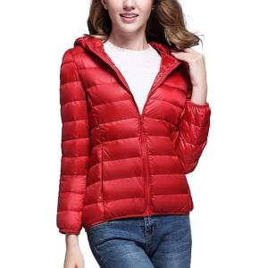 imageFlygo Womens Packable Lightweight Hooded Down Quilted Puffer Jacket Short CoatRed