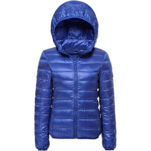 imageFlygo Womens Packable Lightweight WaterResistant Hooded Quilted Down Puffer JacketNavy Blue