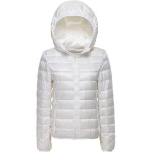 imageFlygo Womens Packable Lightweight WaterResistant Hooded Quilted Down Puffer JacketWhite