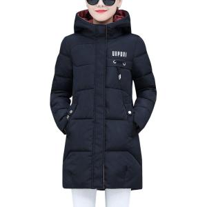 imageFlygo Womens Puffer Parka Jacket Thickened Hooded Long Quilted Insulated Warm CoatBlack