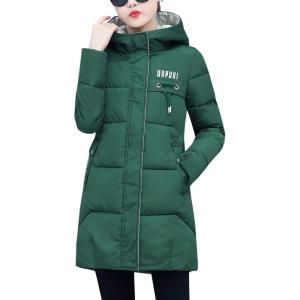 imageFlygo Womens Puffer Parka Jacket Thickened Hooded Long Quilted Insulated Warm CoatGreen